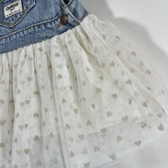 Oshkosh B'gosh Baby Girl 6 Months Denim Overall Tulle Tutu Gold Heart Dress‎ - Picture 2 of 7